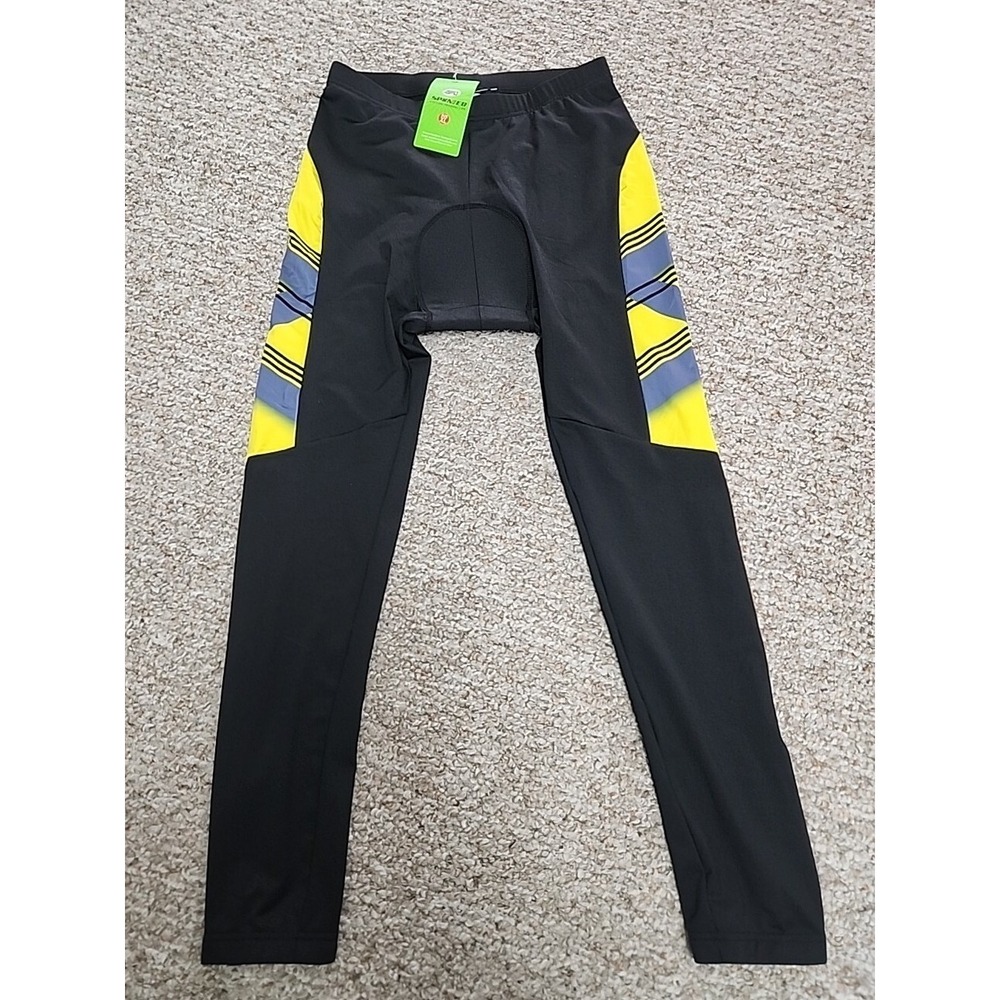 Sponeed Mens Cycling‎ Pants XL Black Yellow 4D Gel Padded Bike Tights NWT